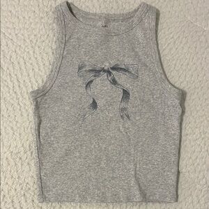 Hollister Gray Ribbed Tank Top with Bow Graphic